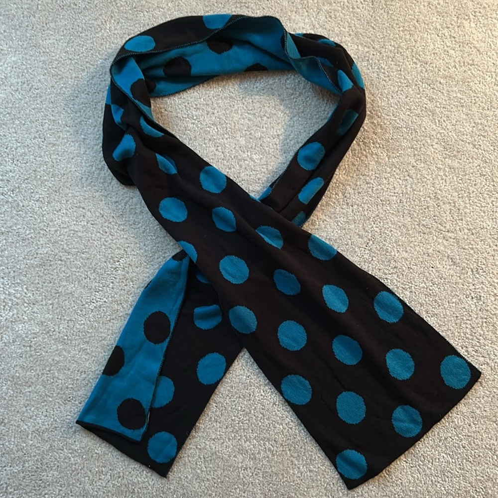 Halogen Black and Blue Polka Dot Scarf, Reversible